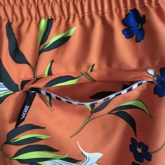 VANS Floral Orange Music 17" Relaxed Shorts No Lining Swim Trunks Men Size Small - Picture 8 of 8